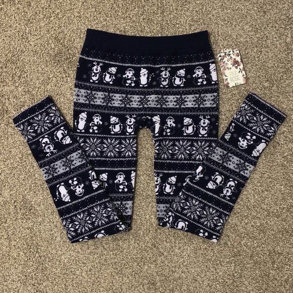 Women's Navy Snowman Print Leggings - Picture 3 of 6